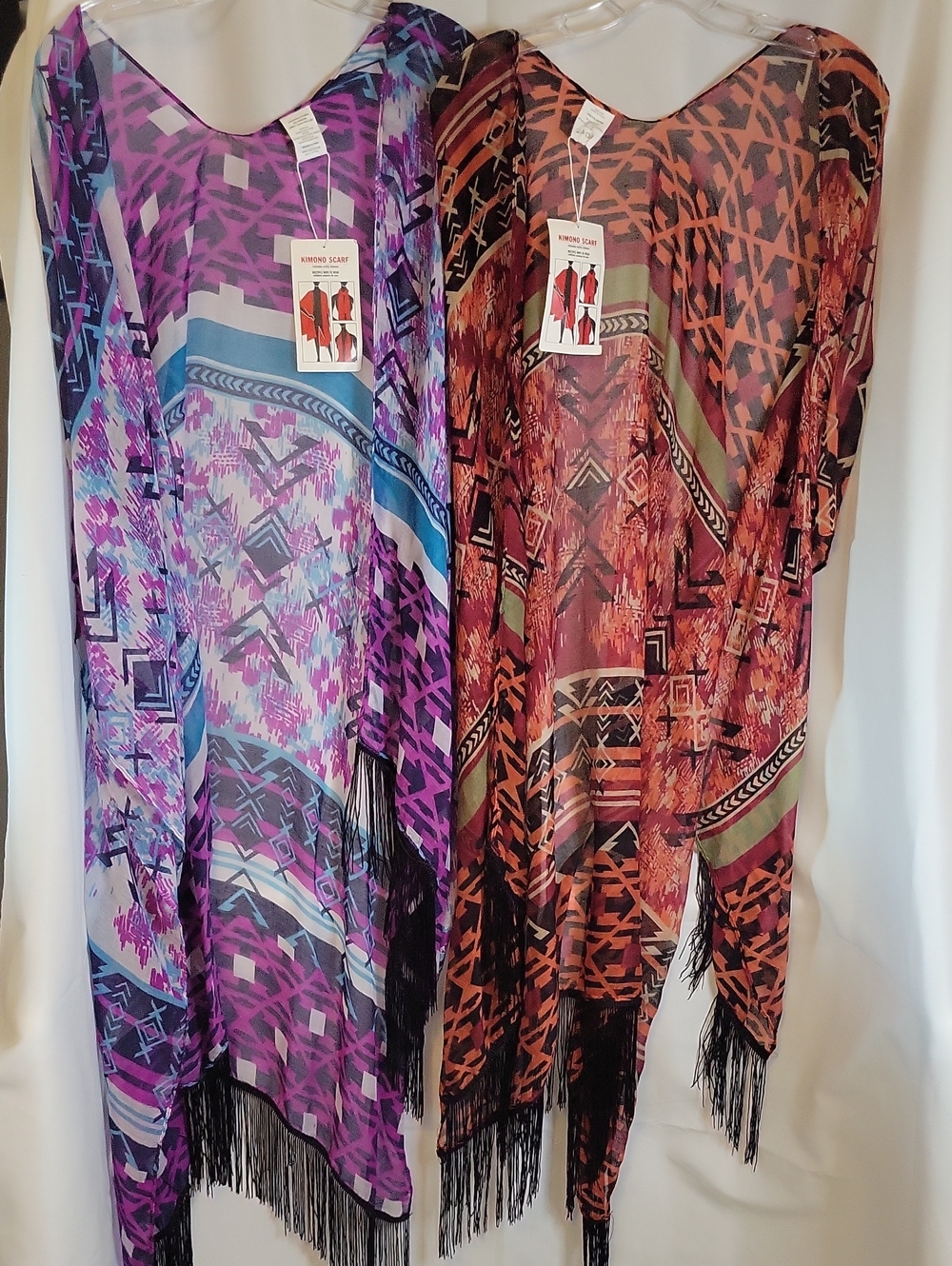 wonder nation Purple & Rust Aztec Fringe Kimono Scarves